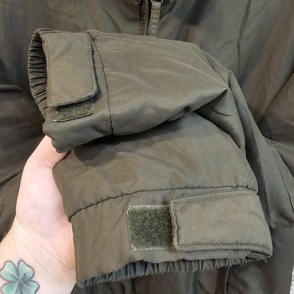 George Mens XL Olive Green Windbreaker Jacket Zipper Pockets Blue Fleece Inside - Picture 6 of 9